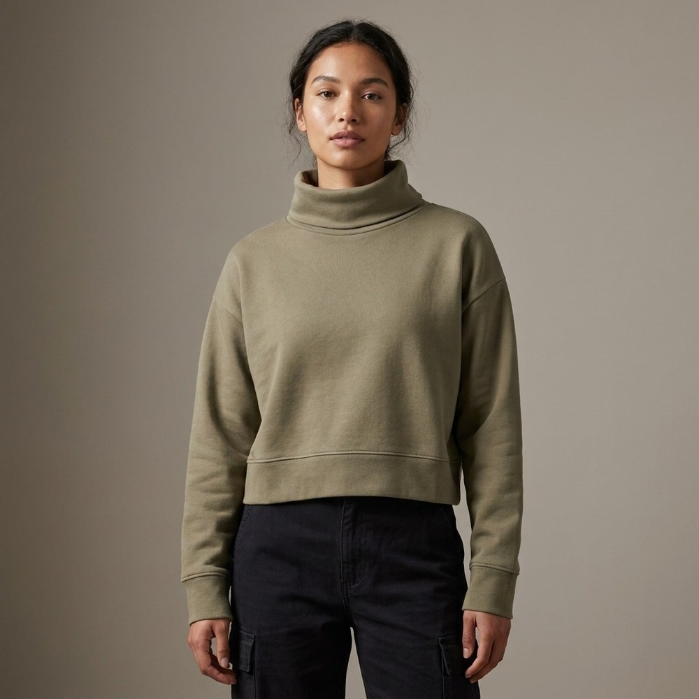 FILOSOFIA Women Turtleneck Sweatshirt L Olive Green 100% Cotton Minimalist